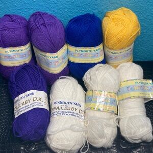 365g / 12.8 oz Plymouth Yarn Dreambaby DK Yarn Purple, Royal Blue, Yellow, White